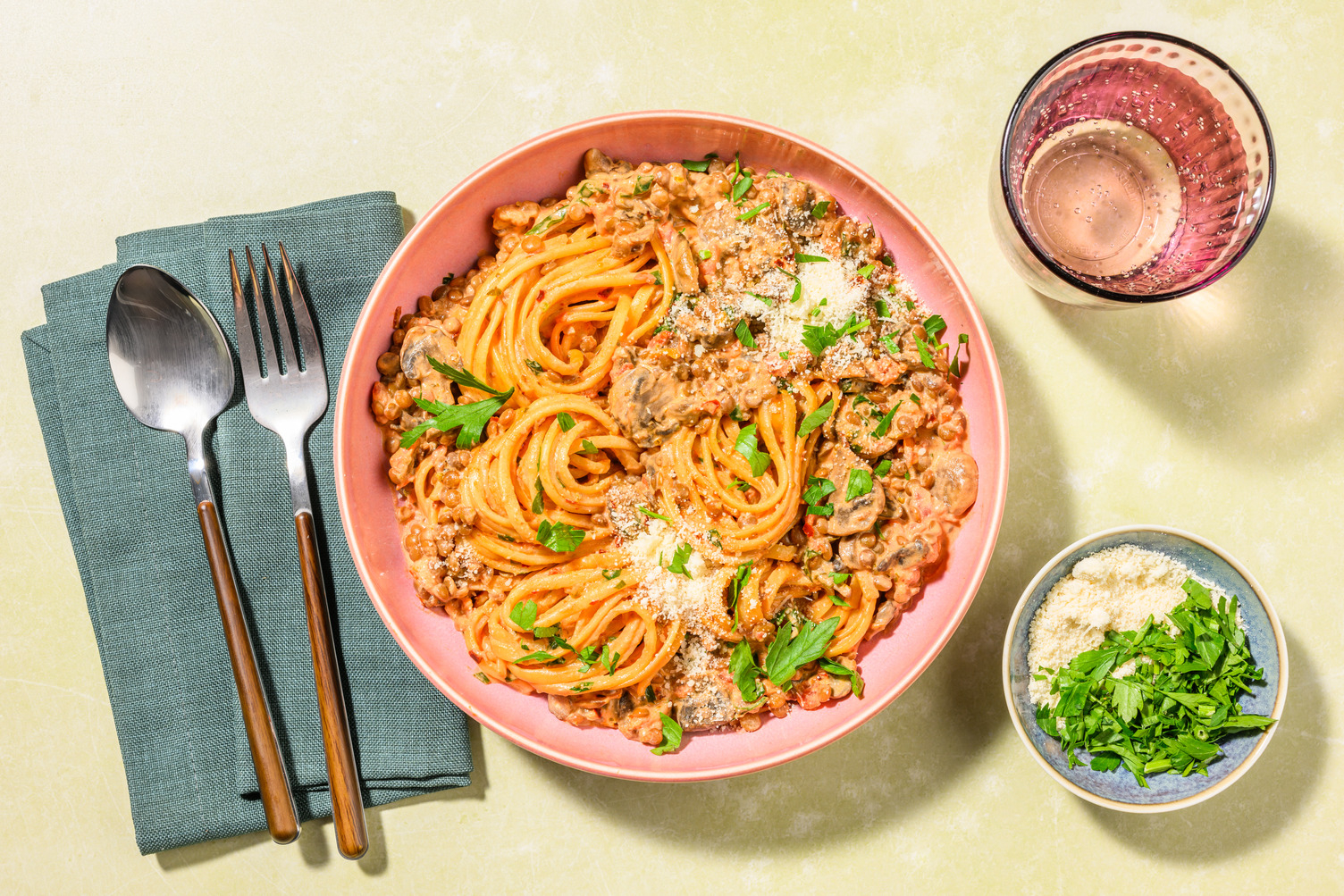 Lentil Ragu Linguine with Mozzarella