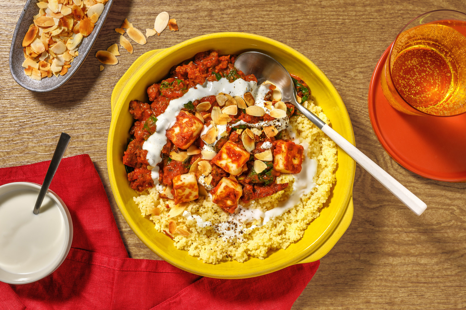 Super Quick Chermoula Spiced Beef, Halloumi and Couscous
