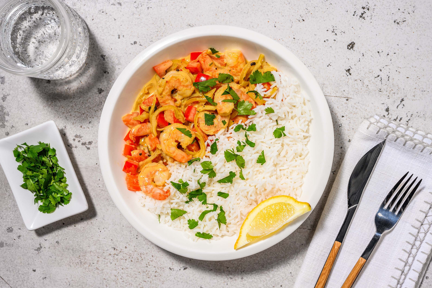 Curry de crevettes parfumé, citron et coriandre