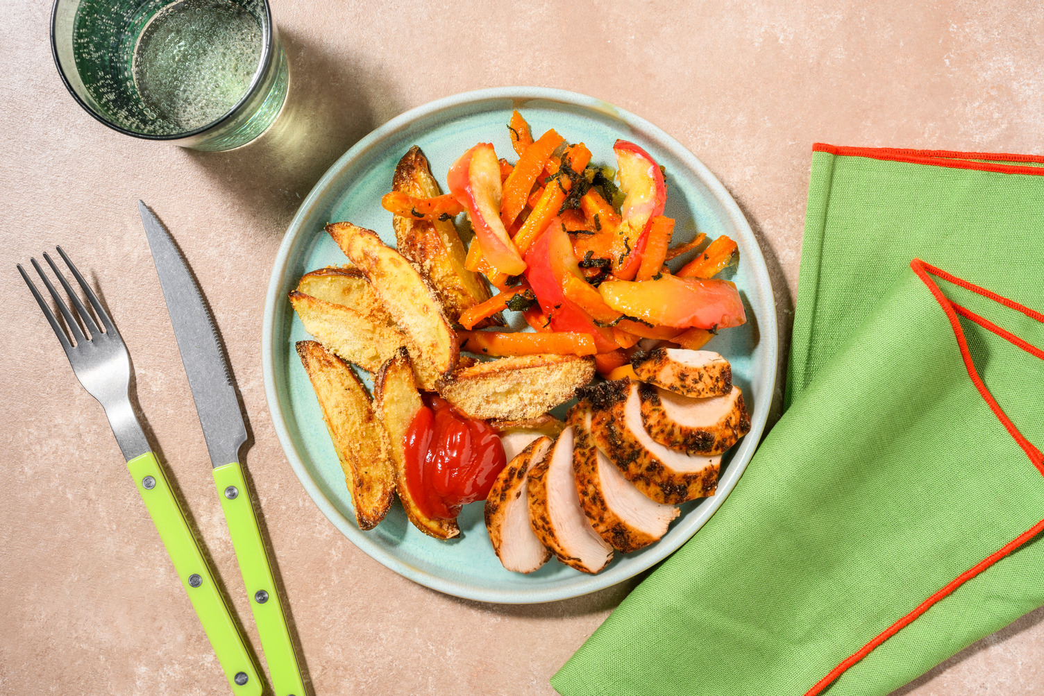 Cosy Chicken Traybake and Cheesy Wedges