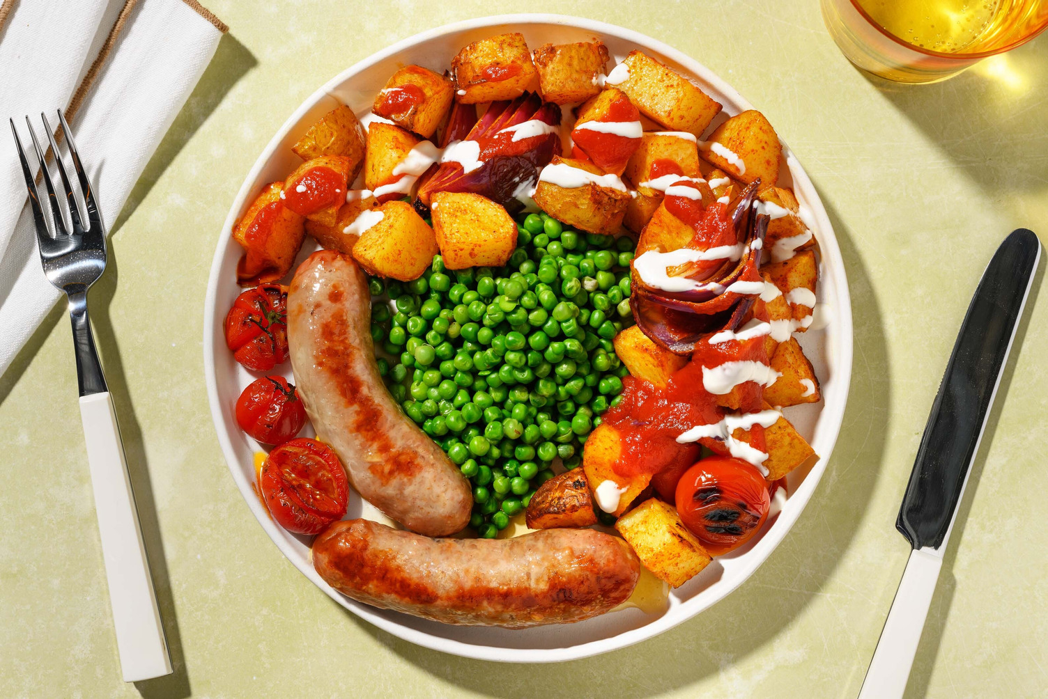 Honey Glazed Sausage Bake and Bravas Inspired Sauce