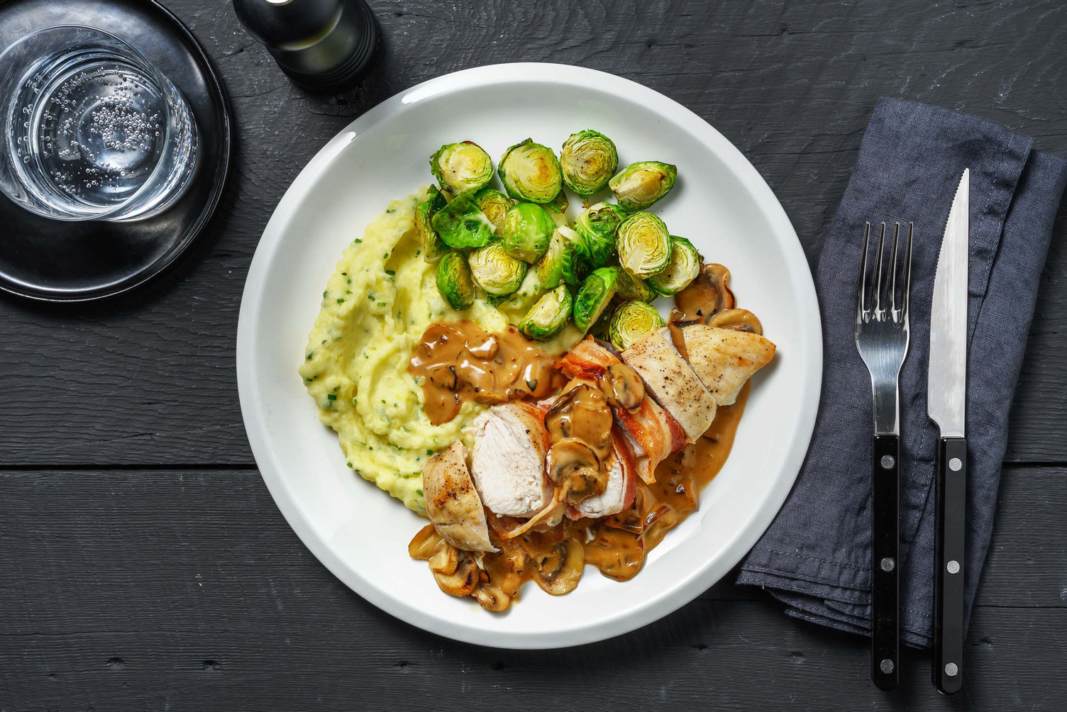 Bacon-Wrapped Chicken and Mushroom Gravy