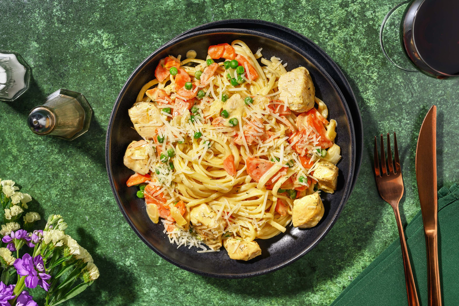 Creamy Chicken Pot Pie-Inspired Pasta