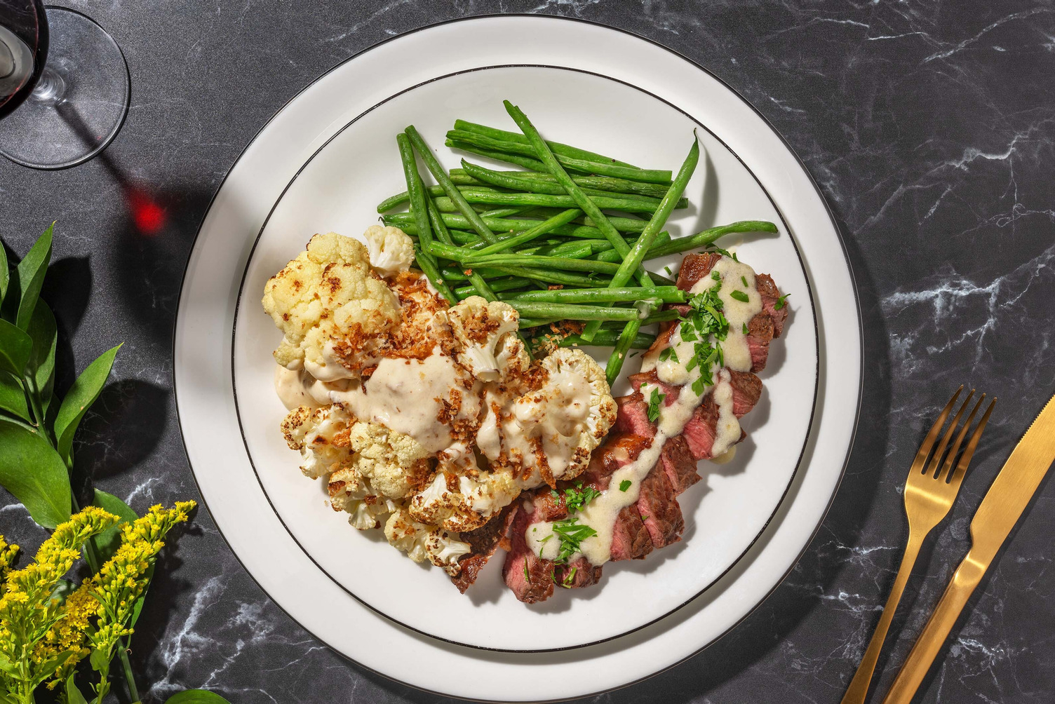 Seared Striploin Steaks with Roasted Cauliflower