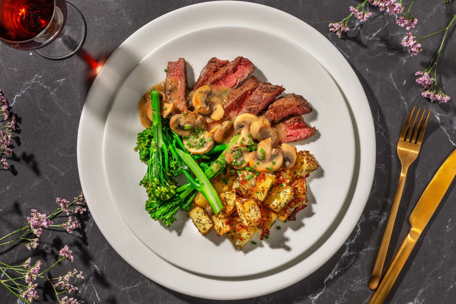 Mushroom Gravy-Smothered Striploin Steak 