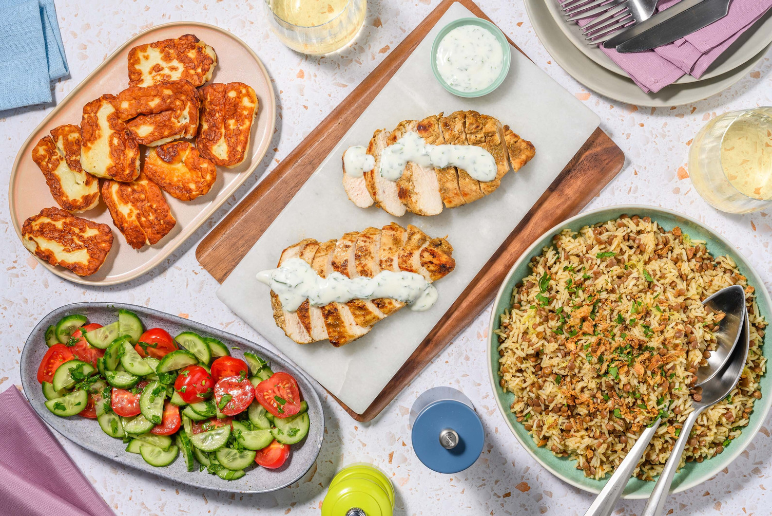 Middle Eastern Chicken and Halloumi Dinner