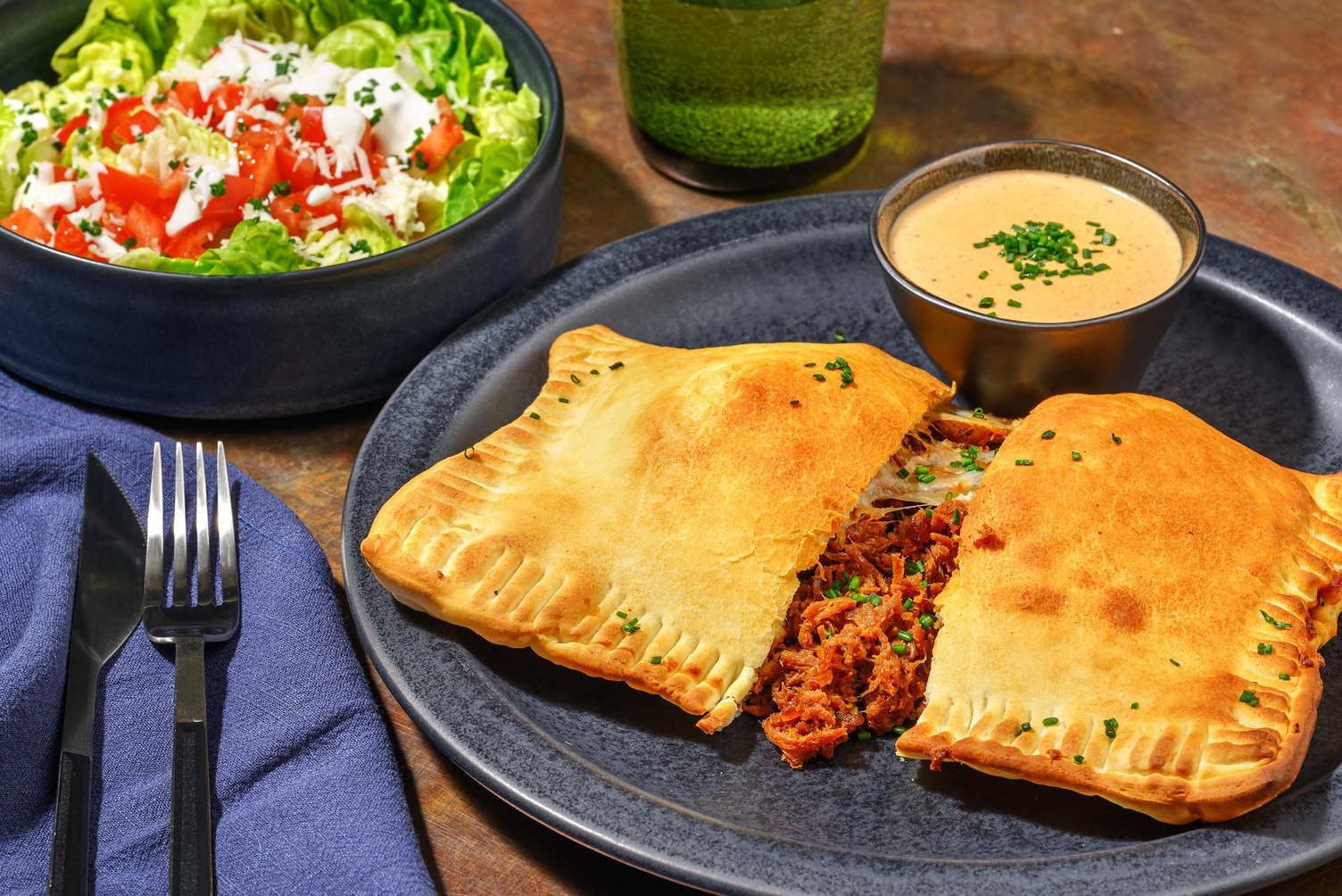 Italiensk pulled beef-calzone