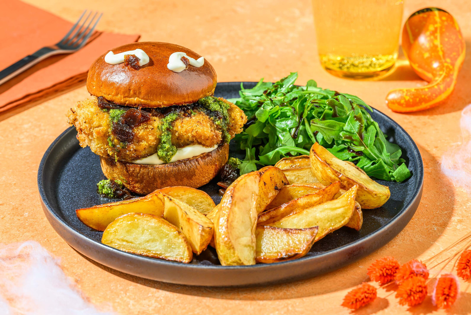 Herby Chicken Schnitzel and Pesto Burger
