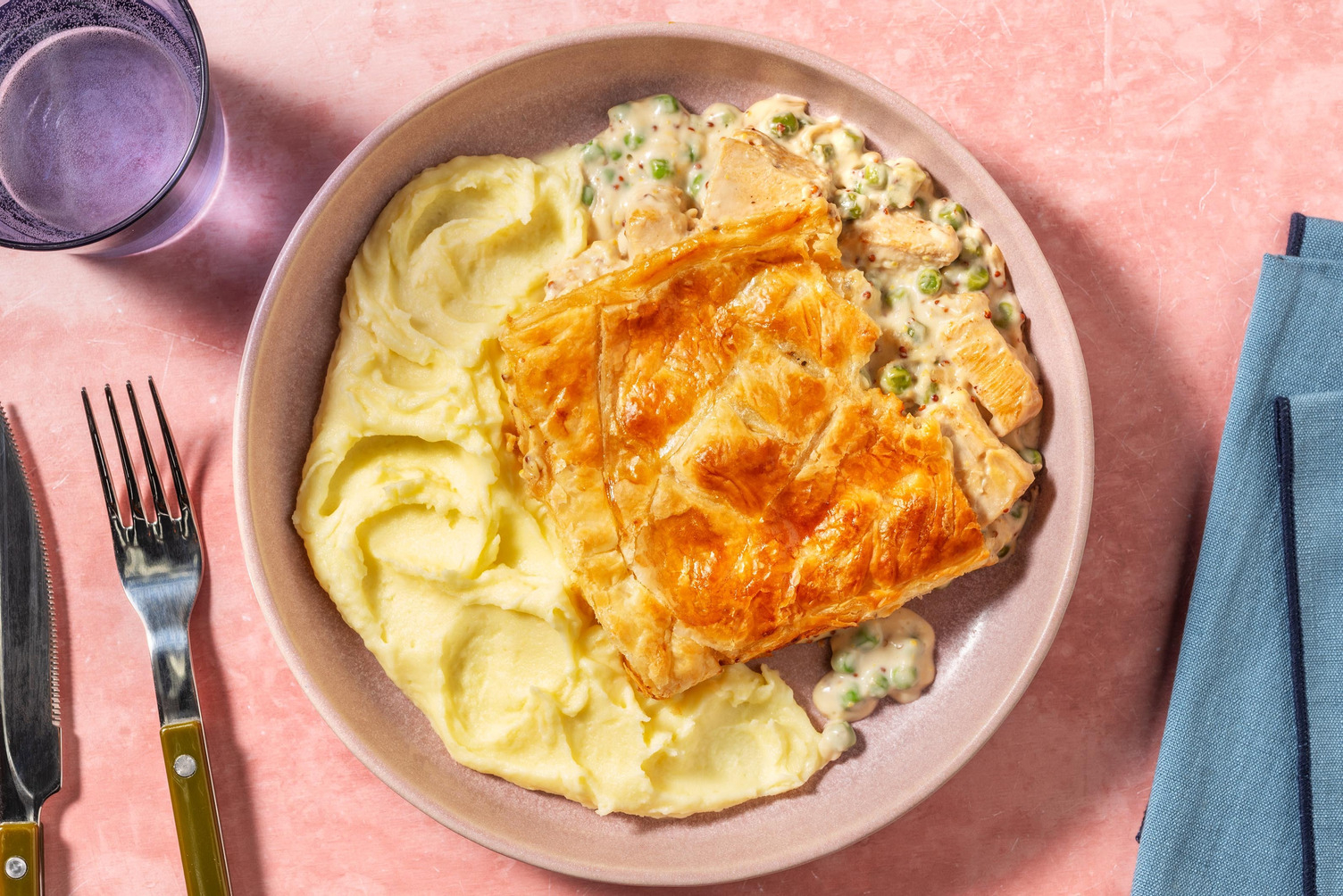 Creamy Chicken, Bacon and Pea Puff Pastry Pie