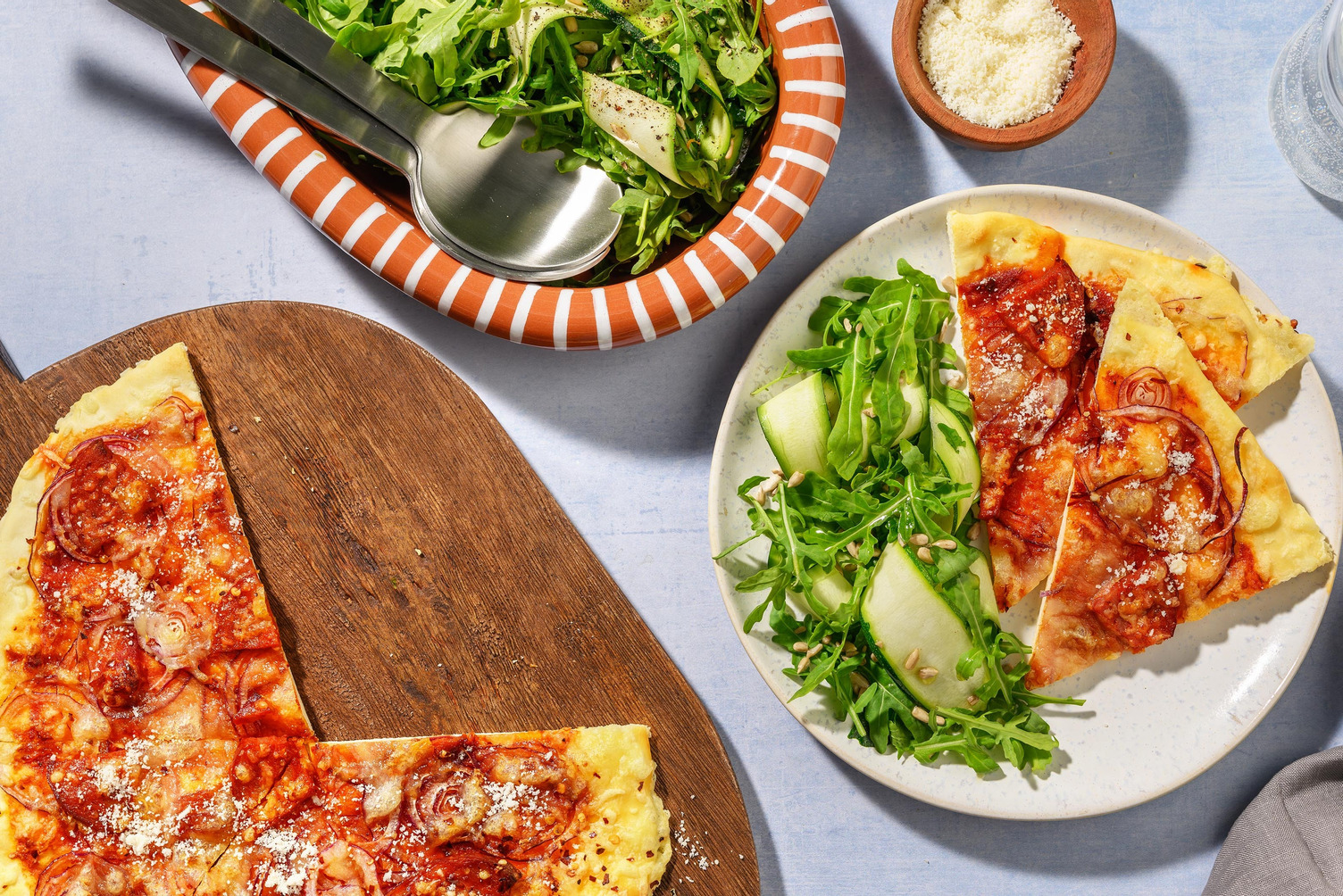 Chorizo and red onion pizza