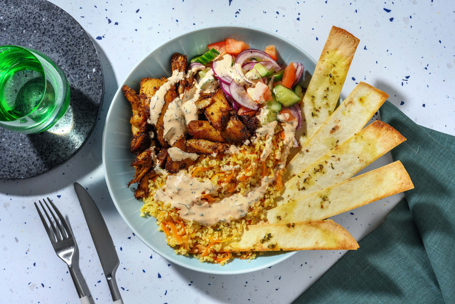 Gyros style bulgur bowl
