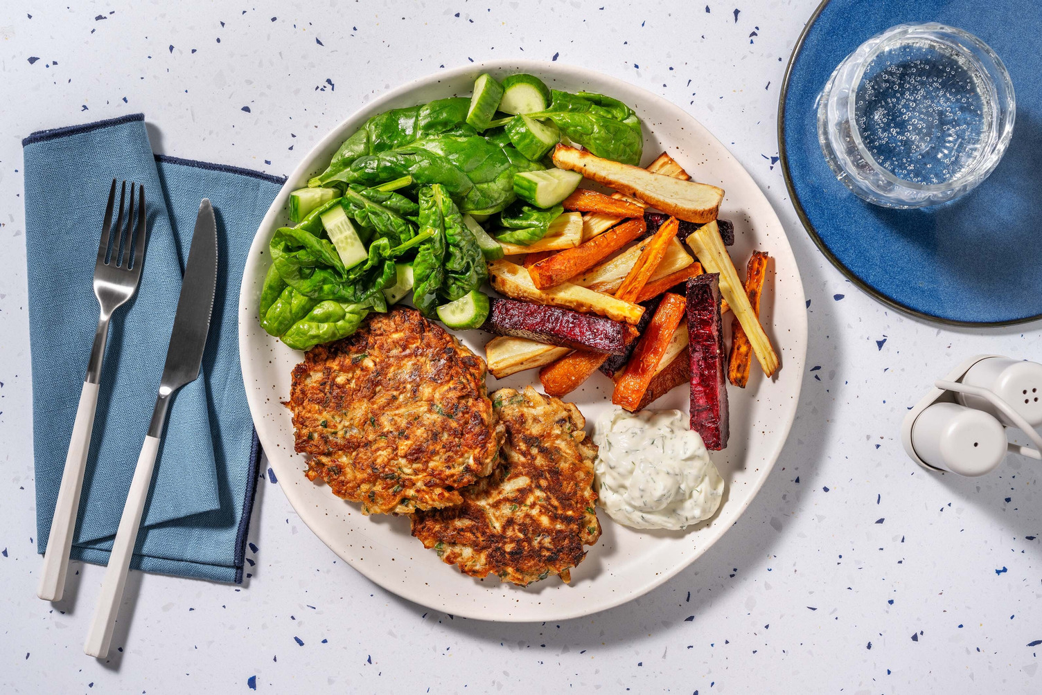 Rotsellerifritters och regnsbågspommes