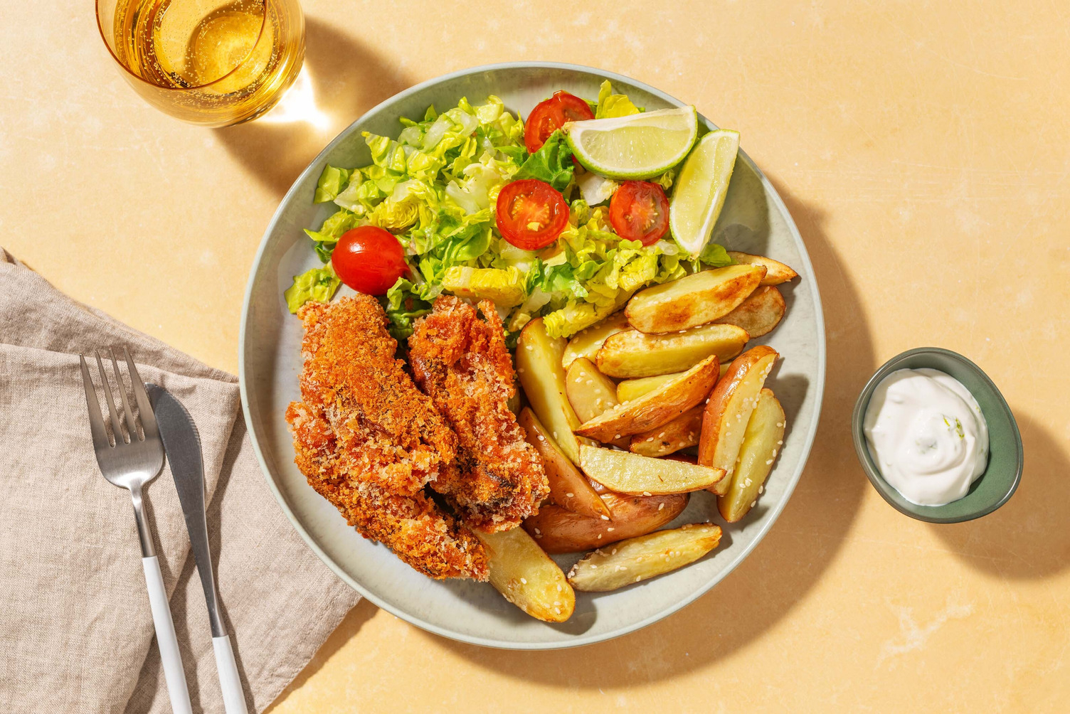 Panierter Portobello mit roten Sesam-Kartoffeln