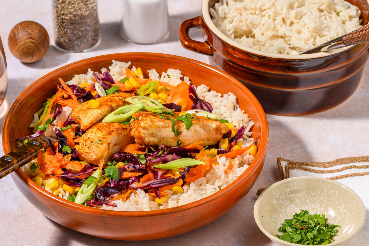 BBQ chicken and rice bowl