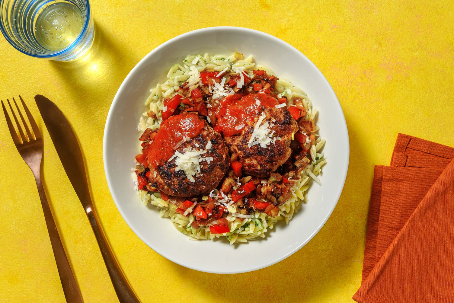 Bowl burger & orzo au pesto