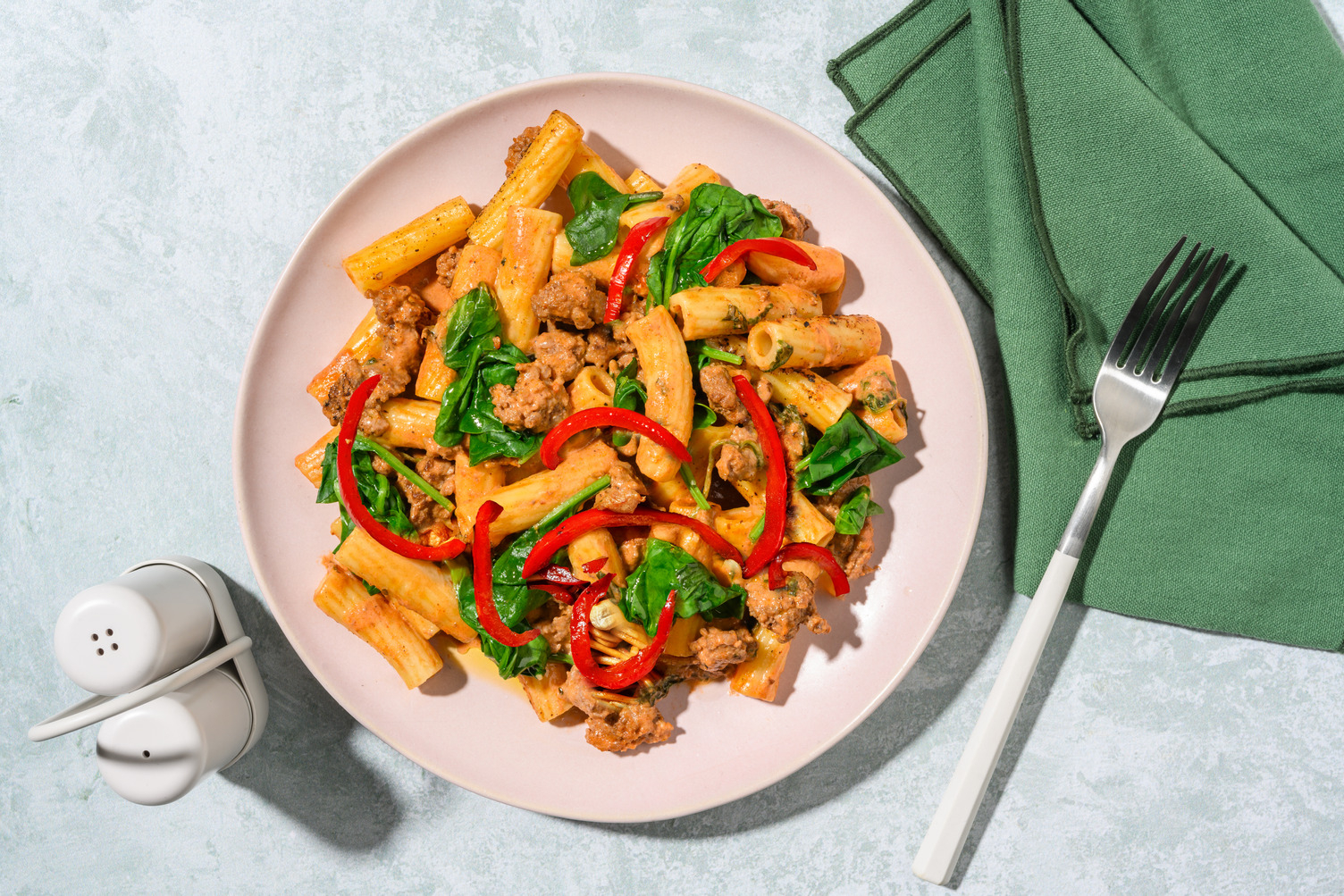 Speedy Cajun Beef, Pork and Pepper Rigatoni