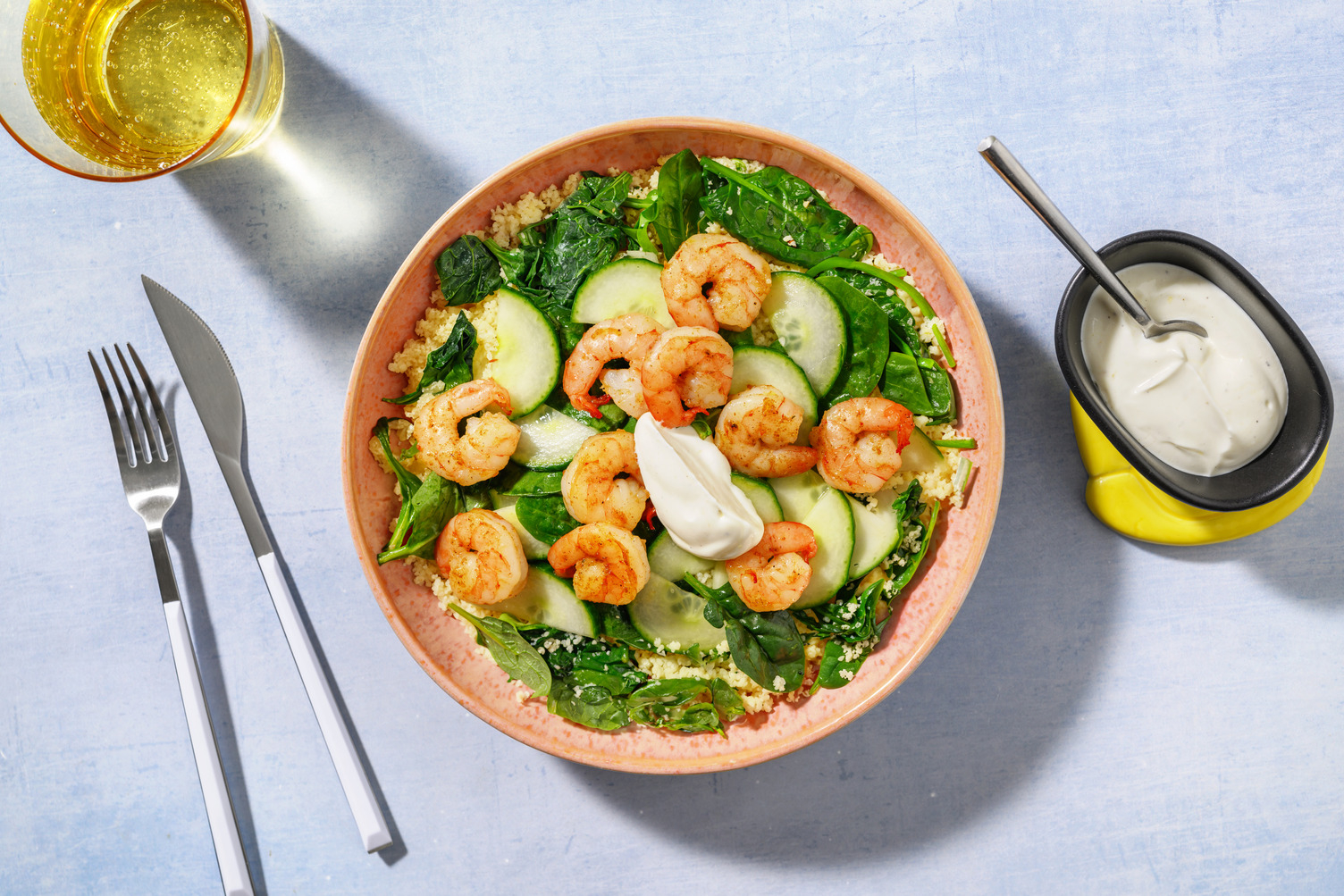 Bol de langostinos a la miel con cuscús