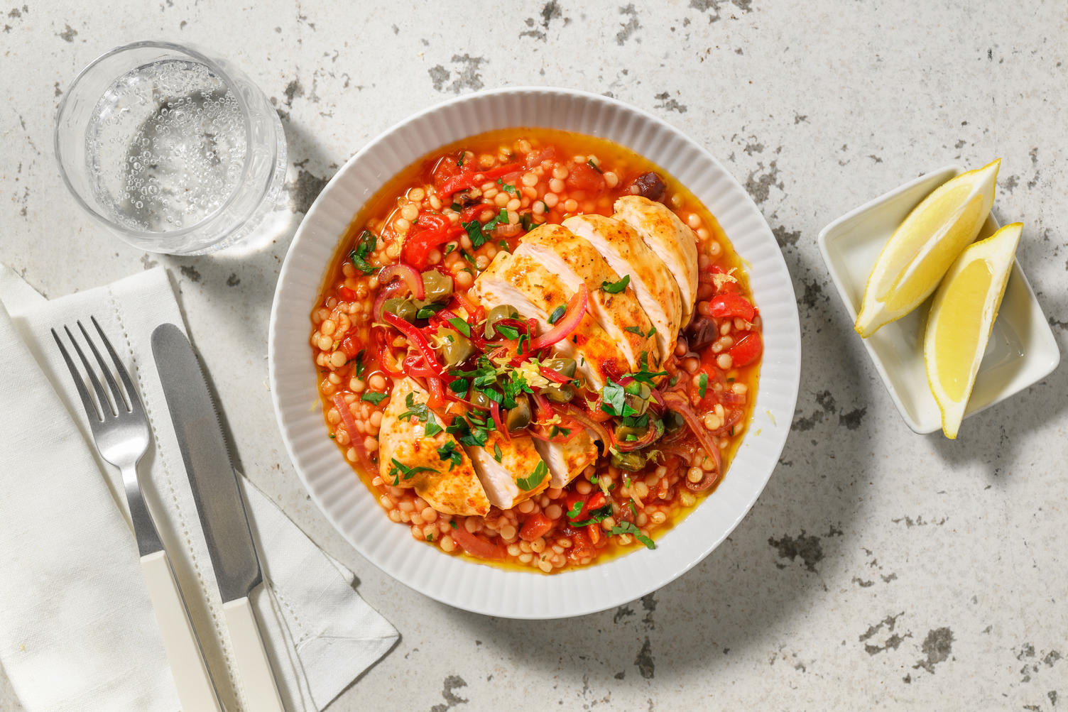 Poulet en sauce au beurre citronné & câpres