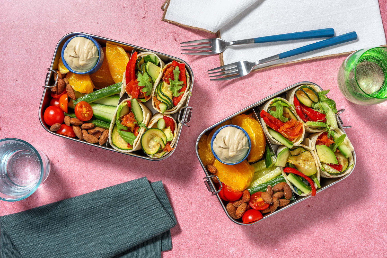 Box Bento :  wraps aux légumes grillés et houmous