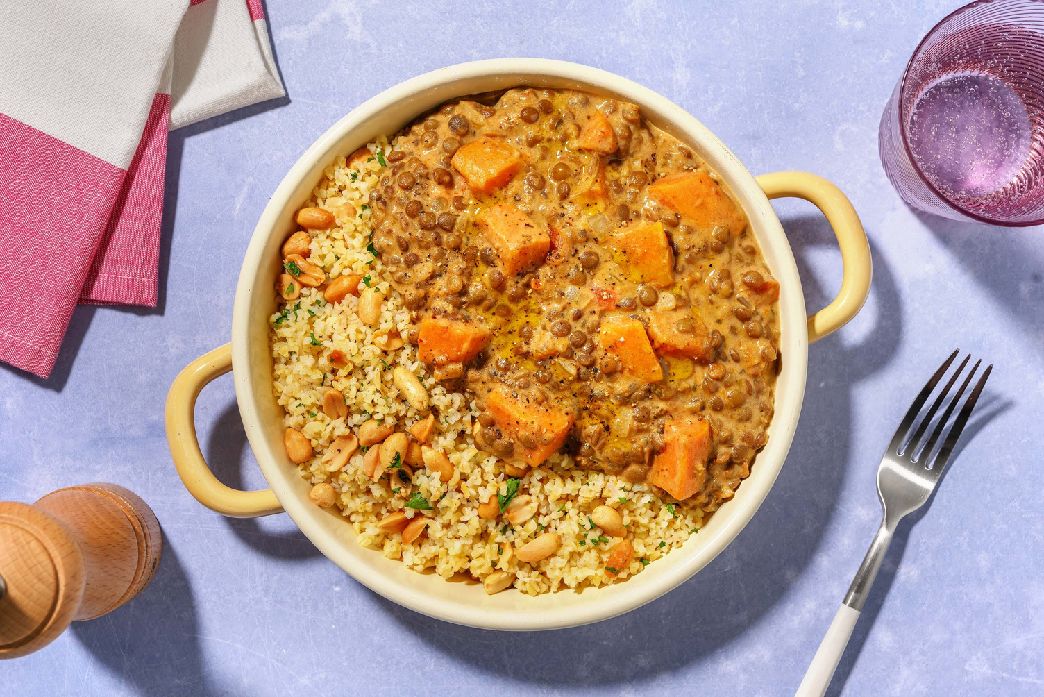 Afrikansk-krydret peanøtt- og linsegryte