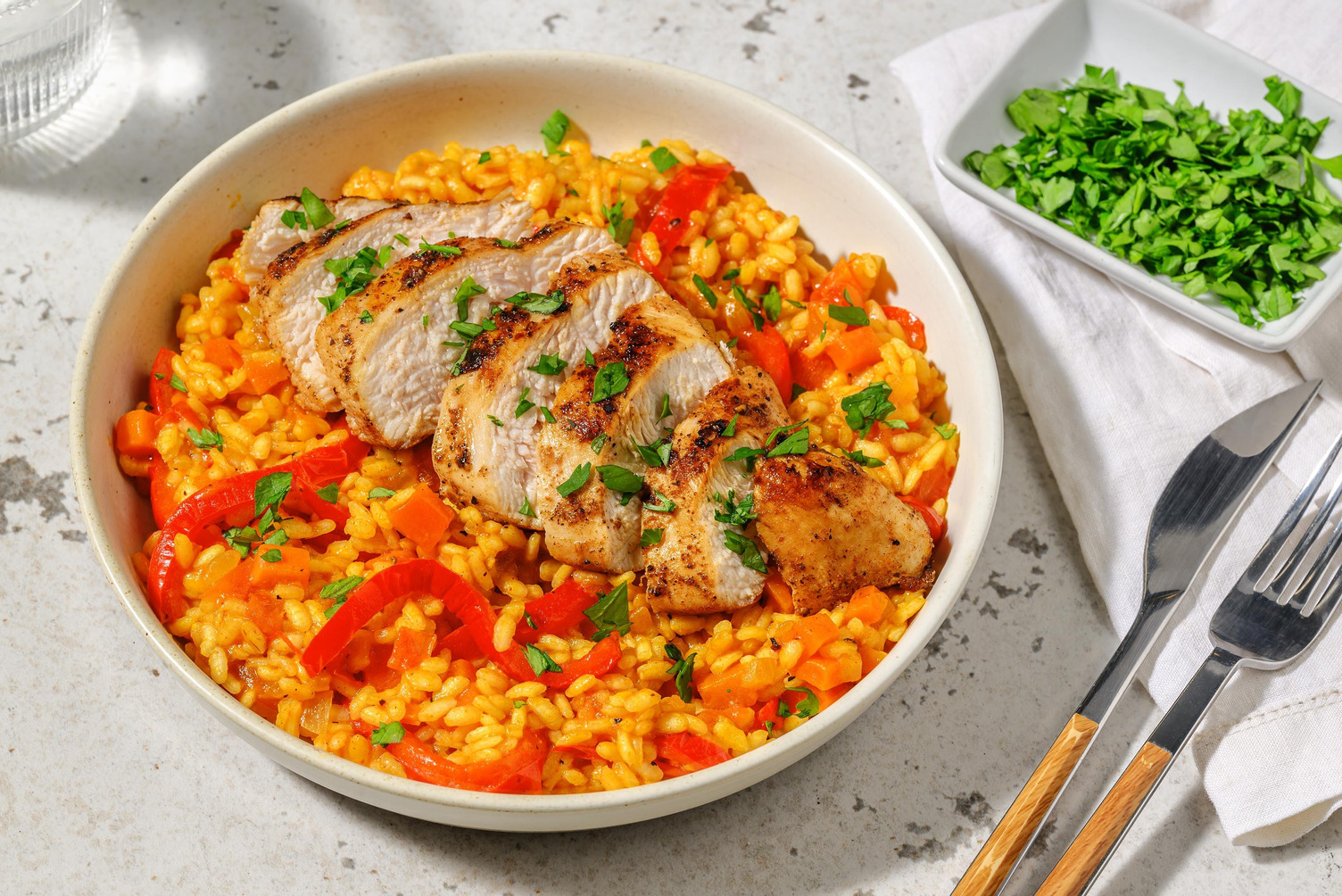Spansk inspireret kyllinge-'paella'