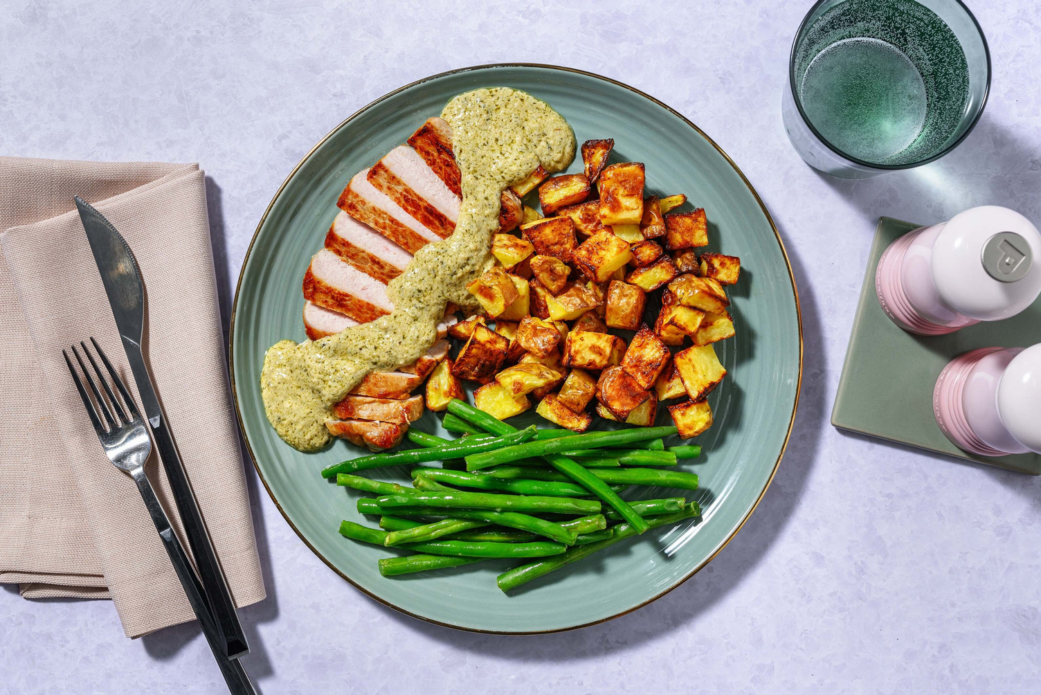 Pork Steak and Creamy Pesto Sauce