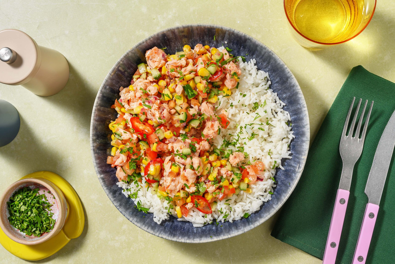 Ceviche di salmone affumicato e mais