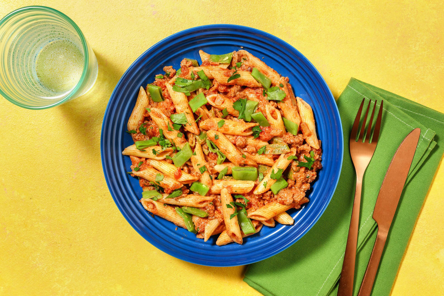 Penne met rundergehakt met Indiaas geïnspireerde twist