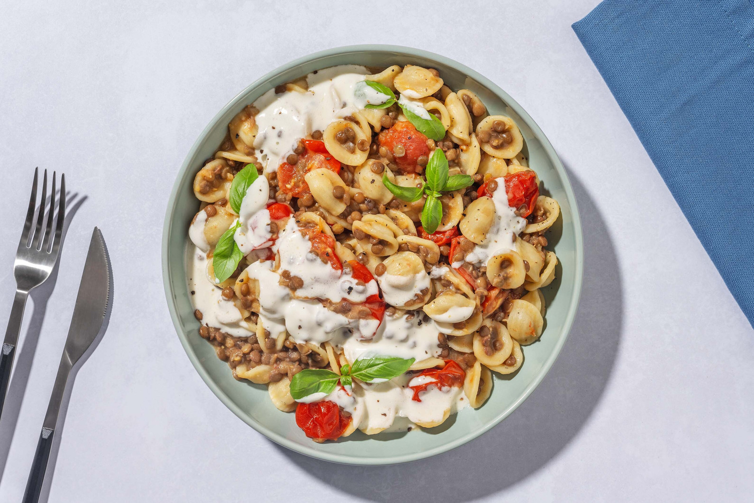Orecchiette e lenticchie in crema di bufala