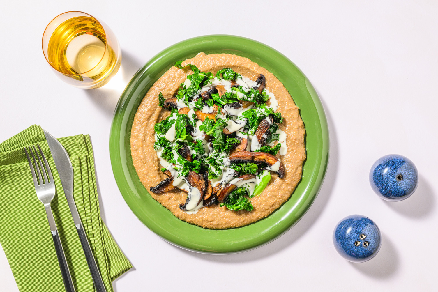 Purè di lenticchie, pollo e gorgonzola fuso