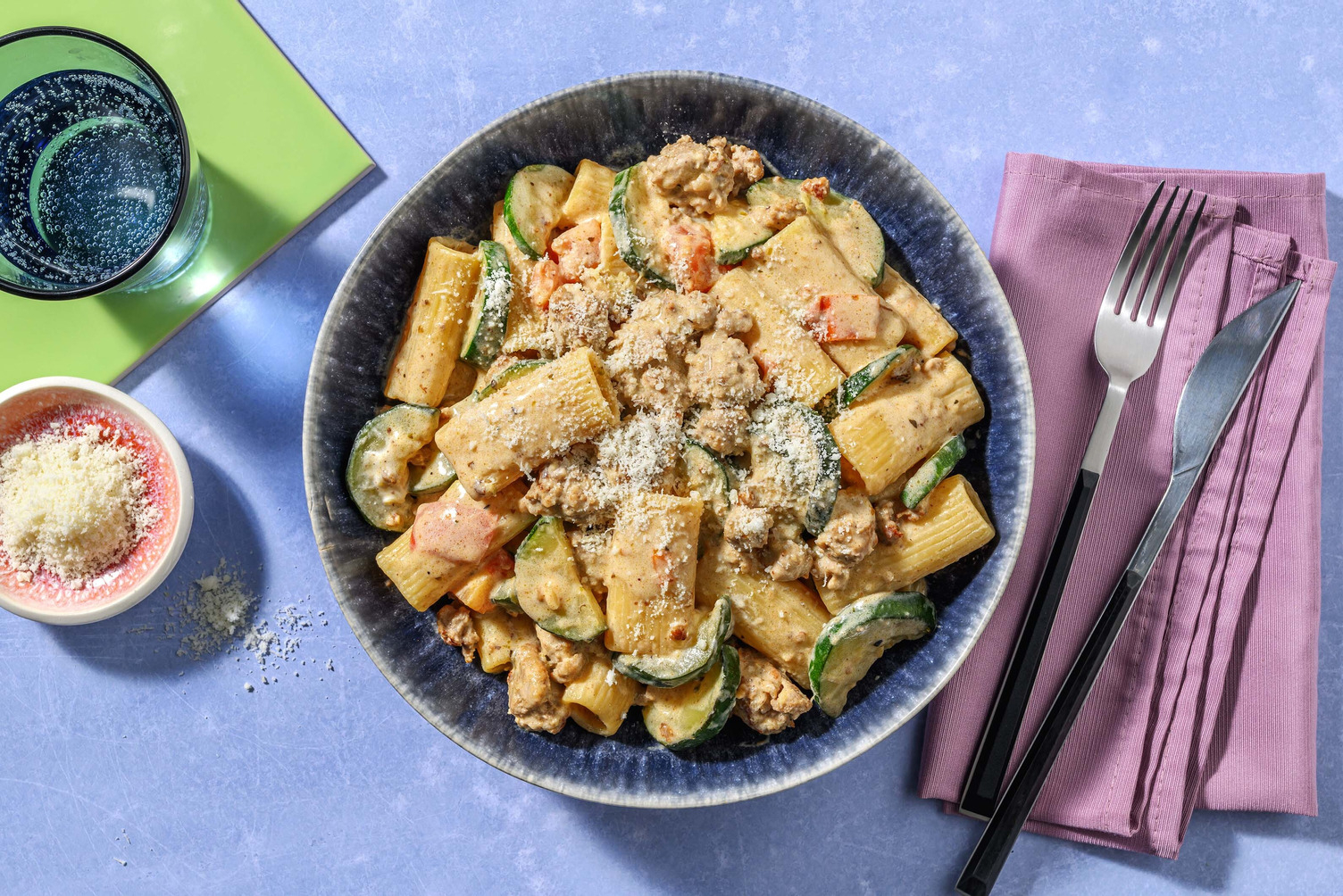 Krämig fläskfärsrigatoni