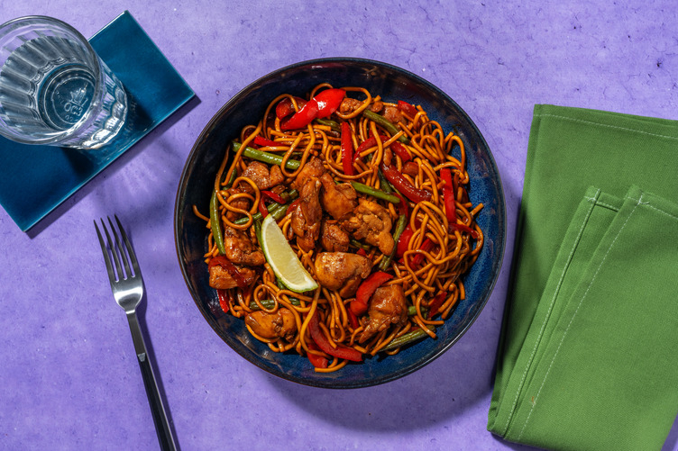 Chinese Style Chicken Noodle and Veggie Gyoza Stir-Fry