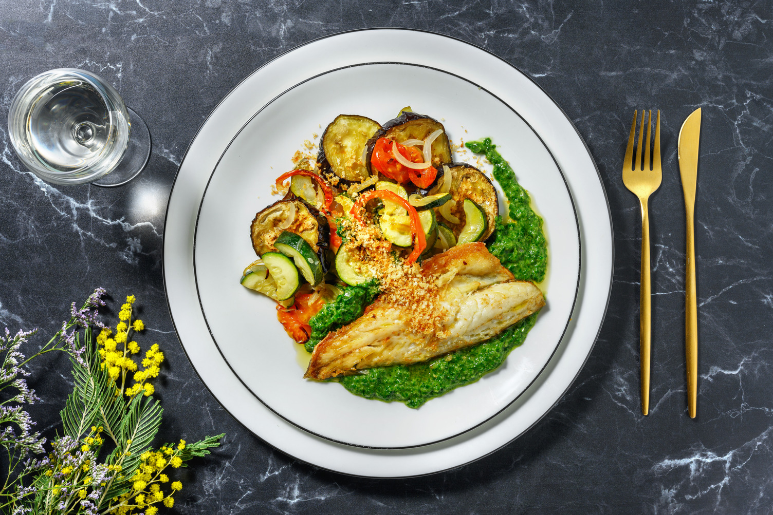 Lubina al horno con ratatouille