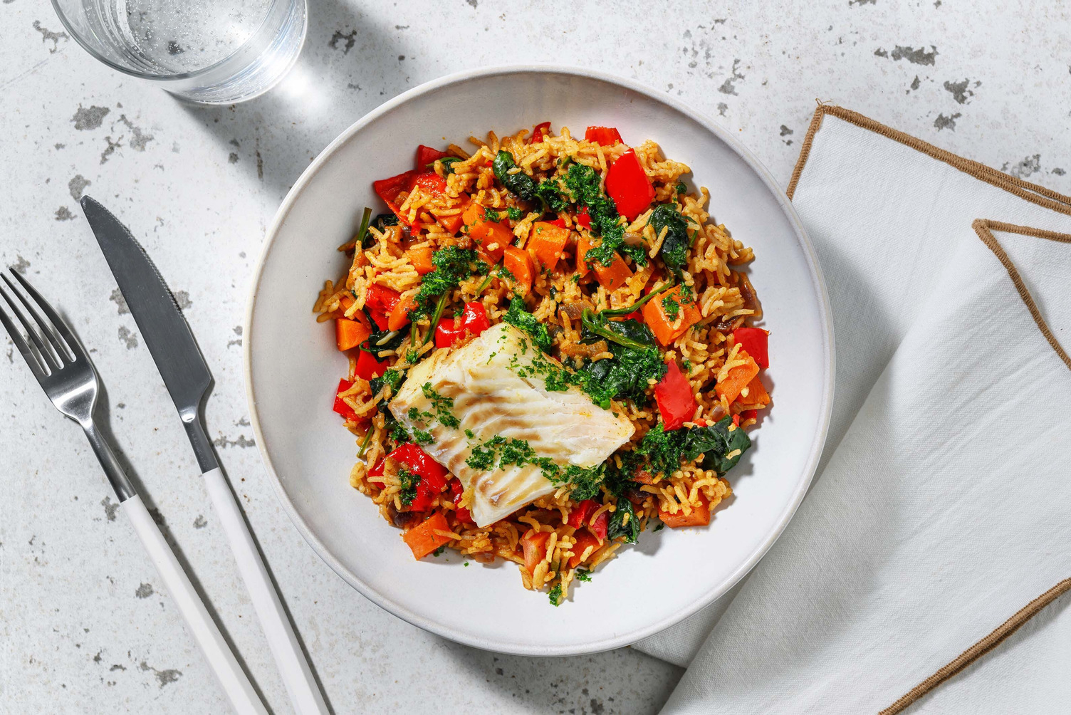 Riz pilaf et cabillaud vapeur