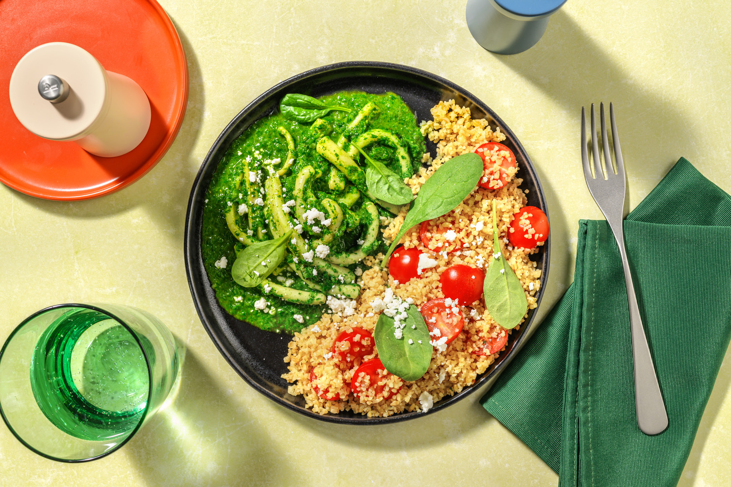 Extra de calamar gigante con salsa casera de espinacas