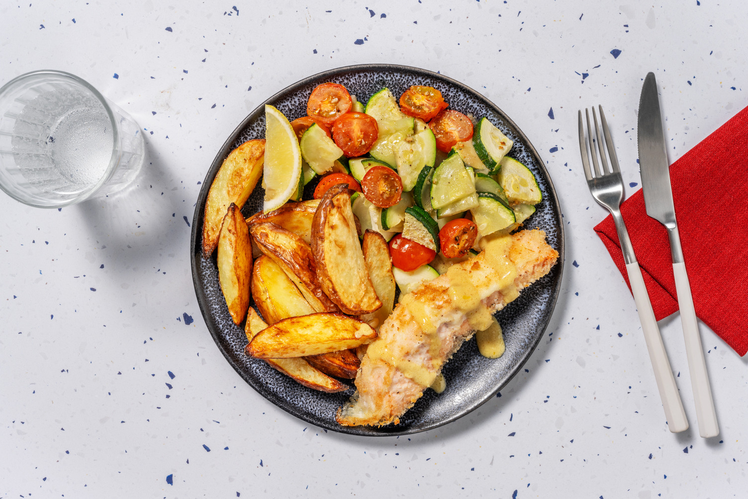 Panko Crusted Salmon and Potato Wedges