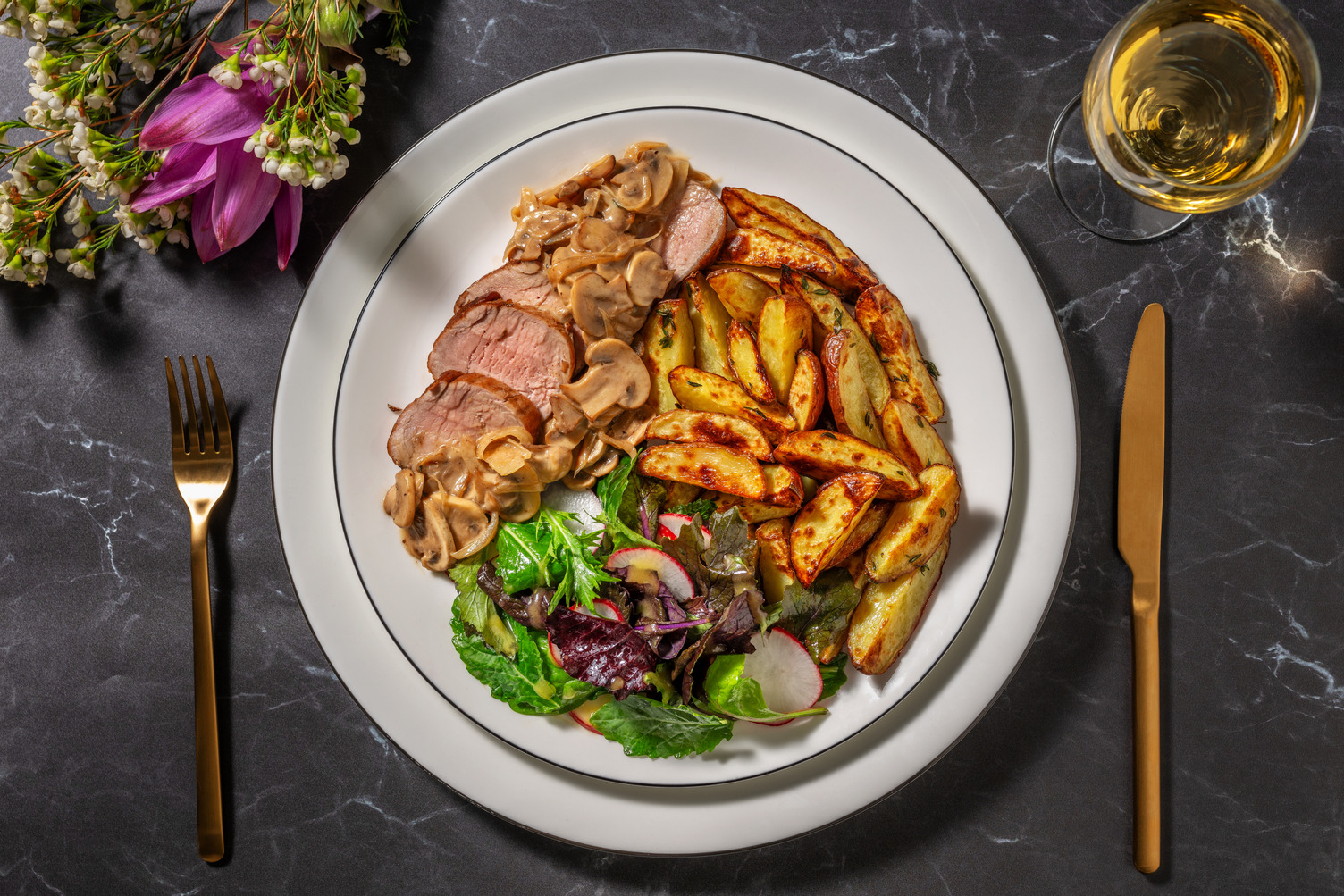 Lonza tenera e salsa Voronoff ai funghi