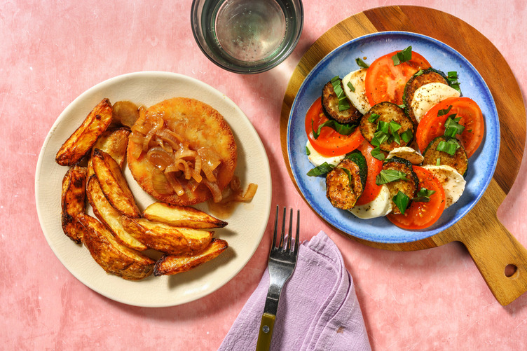 Veggie kipburger met courgette-caprese