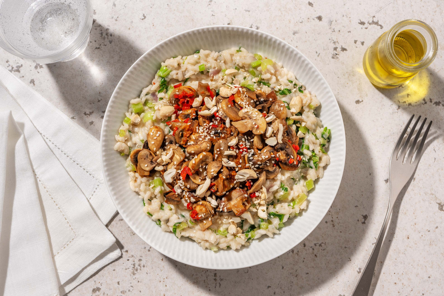 Fusion risotto met misopaddenstoelen en paksoi