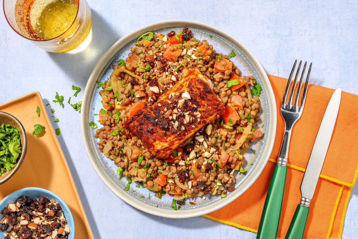 Merluzzo alle spezie asiatiche e lenticchie