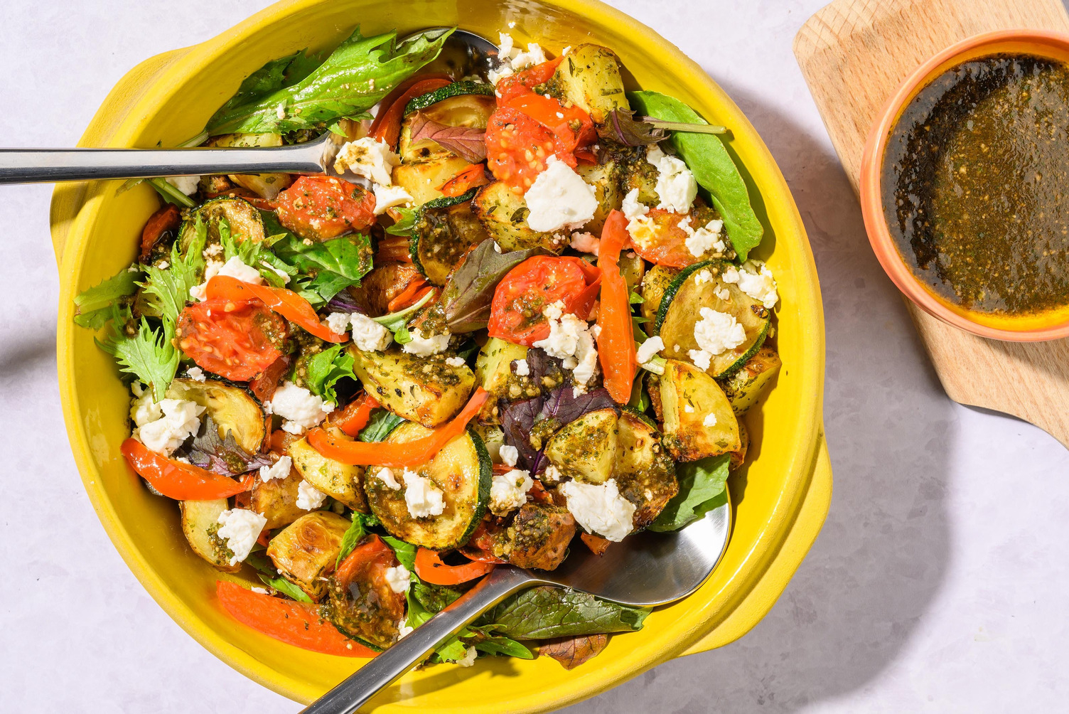 Burrata and Warm Pesto Roasted Autumn Veg Salad