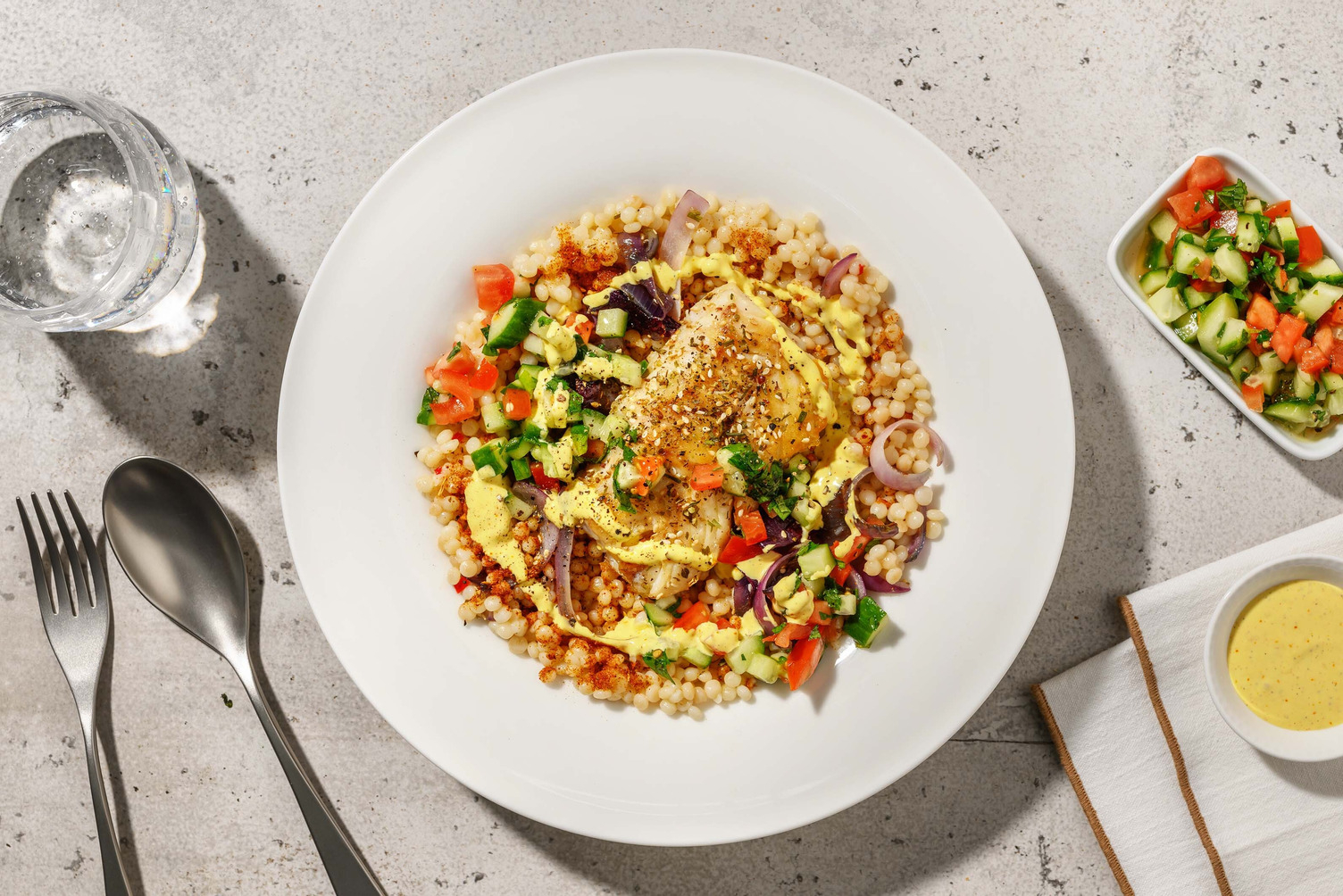 Filet de cabillaud au zaatar et couscous perlé relevé 
