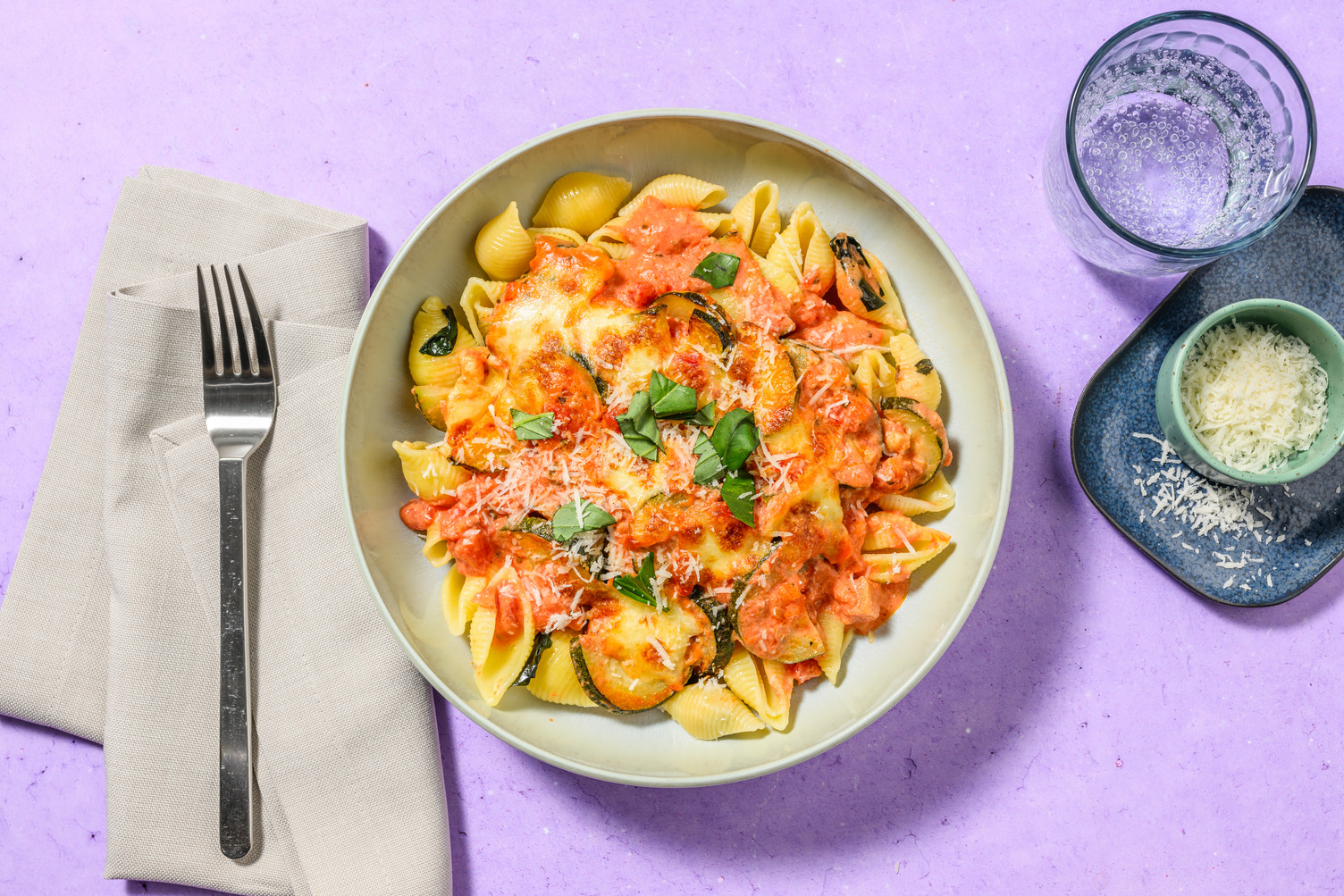 Conchiglie & gratin courgette-mozza