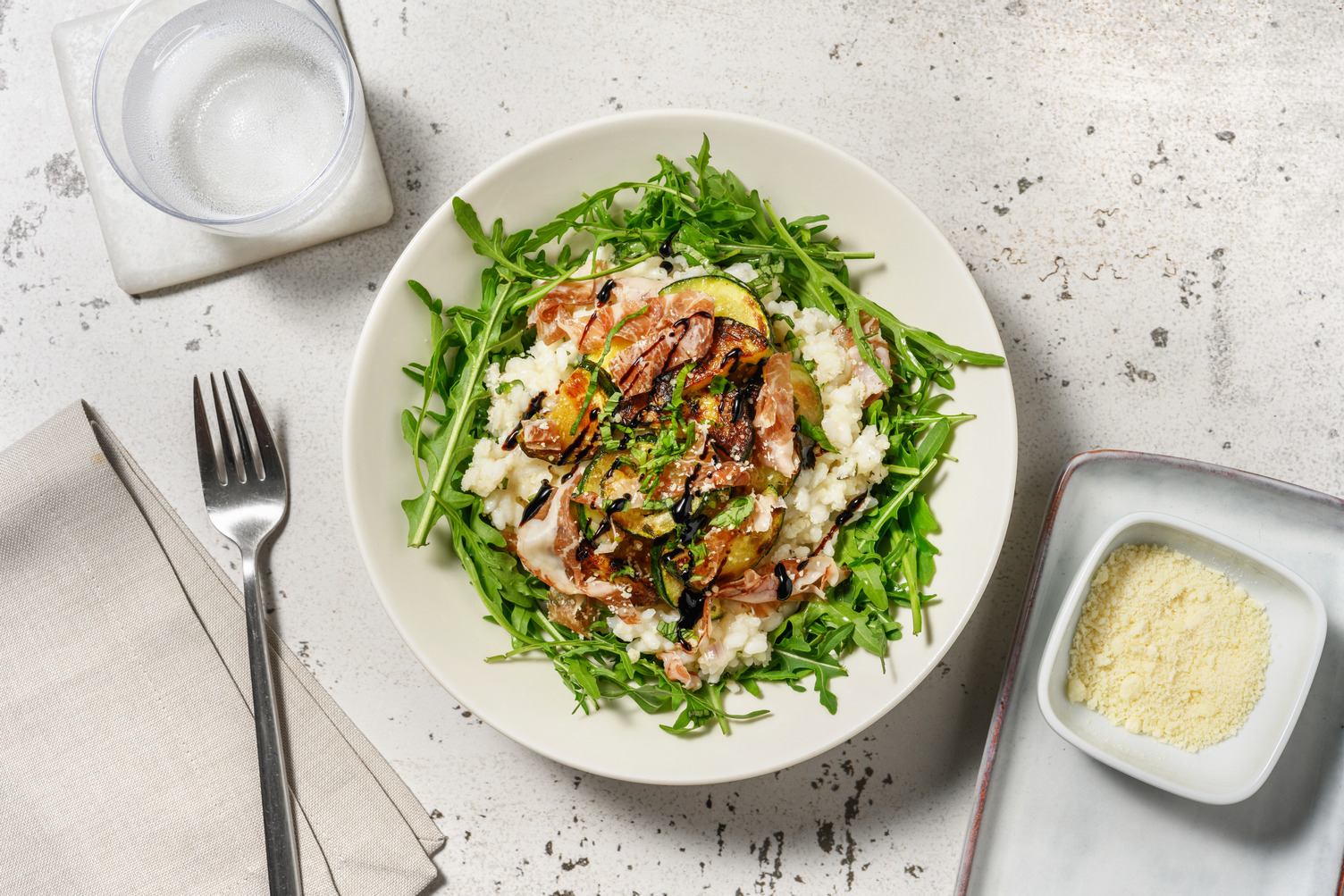 Risotto verdi de courgette & coppa di Parma