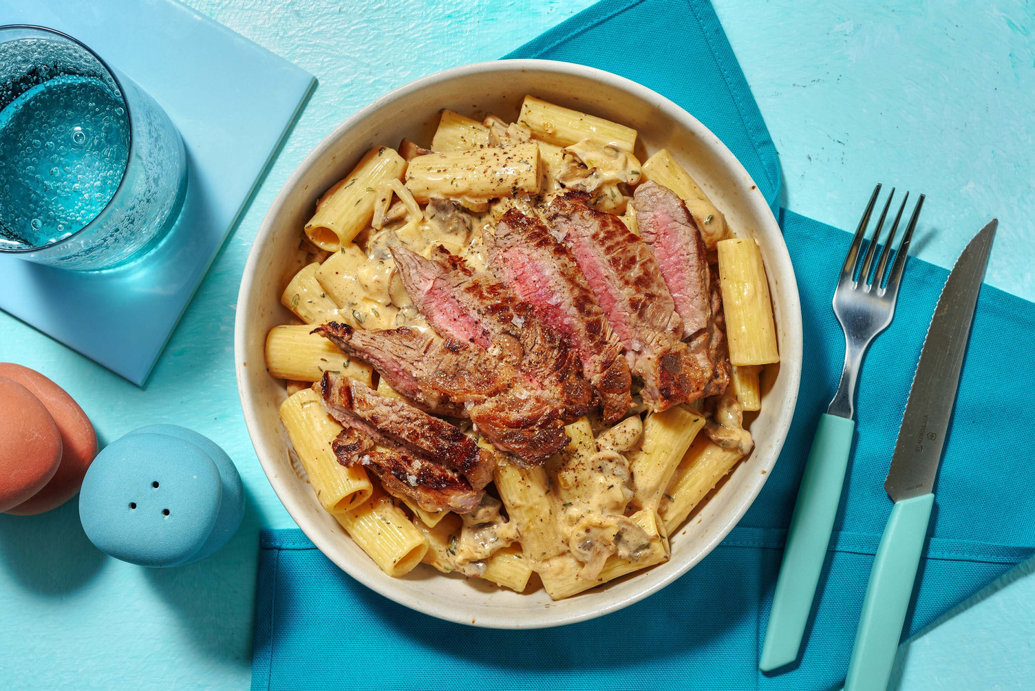 Tagliata de bœuf à l'italienne & rigatoni