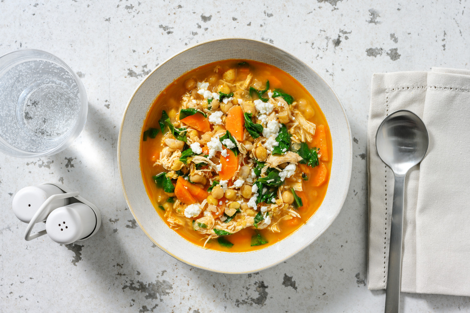 Soupe poulet au cumin & pois chiches