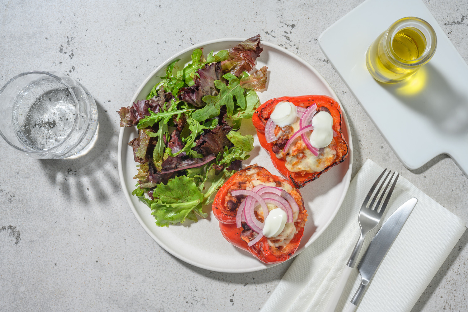 Poivrons farcis au chili sin carne & riz