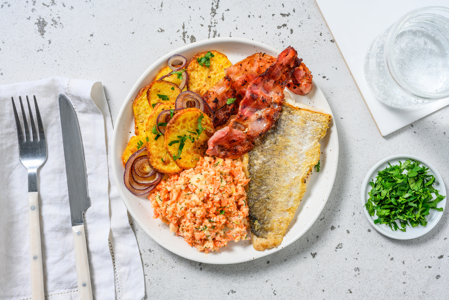 Fischfilet Finkenwerder Art mit Speck