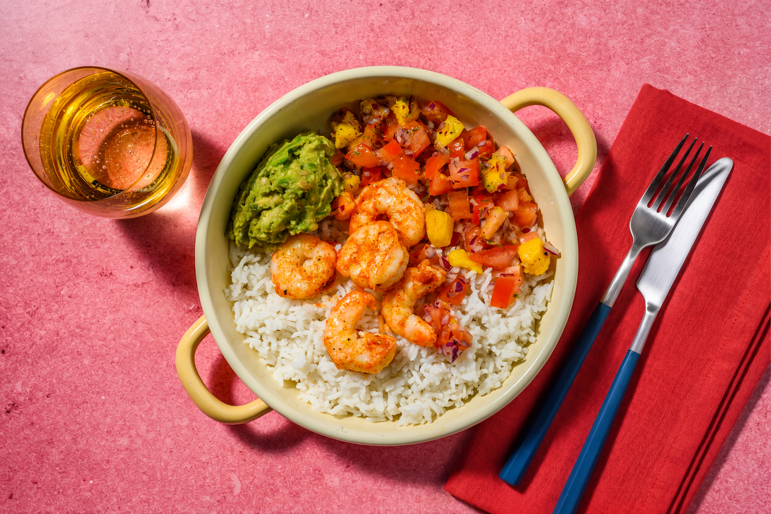 Rice Bowl : crevettes, mangue & pico de gallo