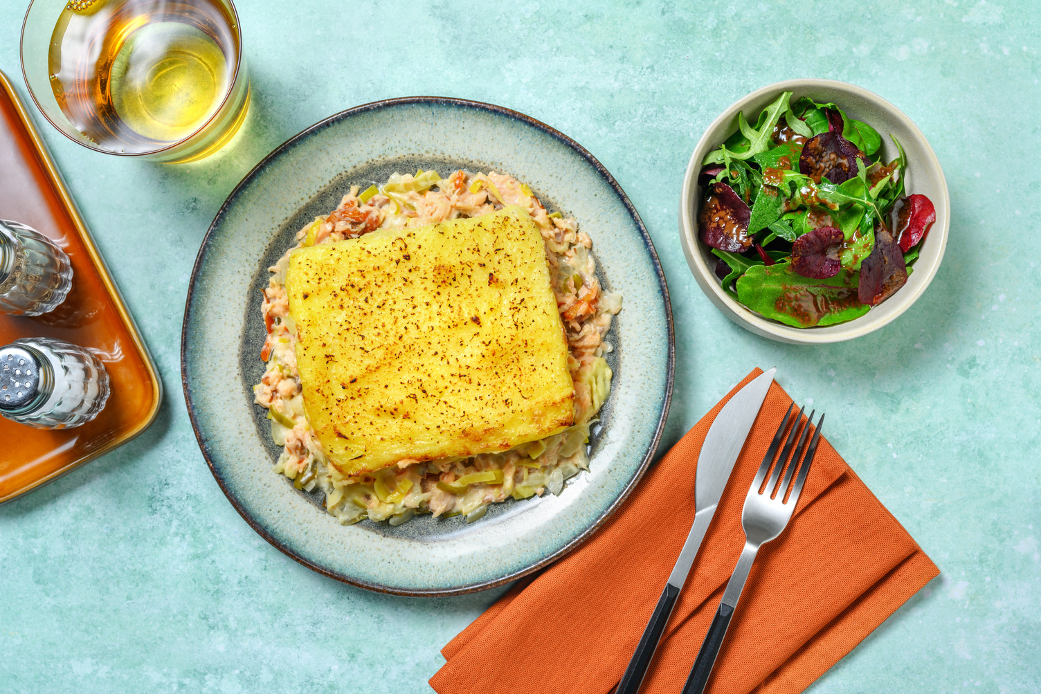 Parmentier au saumon & ail des ours